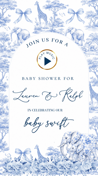 Toile de Jouy Safari Baby Shower Website Invitation Template | Editable Canva RSVP Website