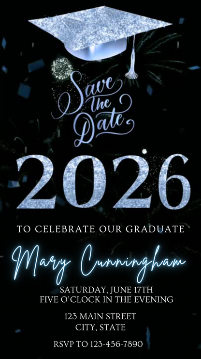 Invite in style with our&nbsp;Light Blue Graduation Party Video Invitation — a premium digital video invite crafted to excite guests and match your event theme. This animated MP4 is easy to personalize and effortless to share.