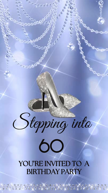 high heel birthday video invitation for 40th, 50th, or 60th birthday – glamorous animated Canva template for mobile