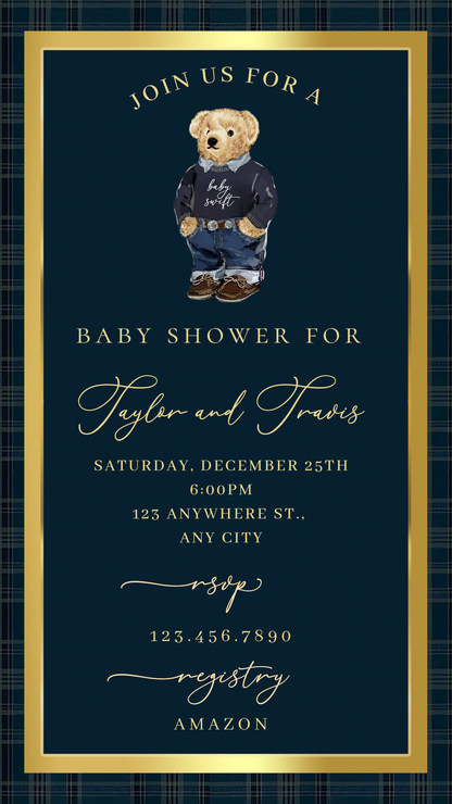 Celebrate your event with a Polo Bear Baby Shower Video Invitation, a beautiful digital video invitation designed for easy sharing and editing. This high-quality MP4 invite features cinematic motion, crisp typography, and smooth transitions to set the perfect tone for your celebration.