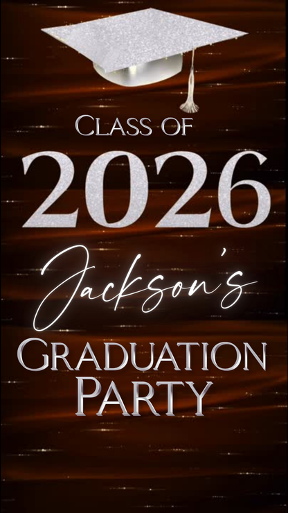 Graduation Party Video Invitation | Class of 2026 Orange and Silver Invite for Him | Editable Online RSVP Evite Canva Template