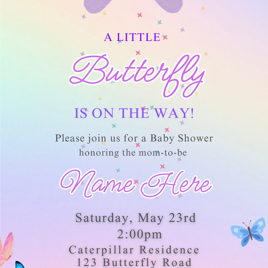 Butterfly party video invitation with floral pastel design