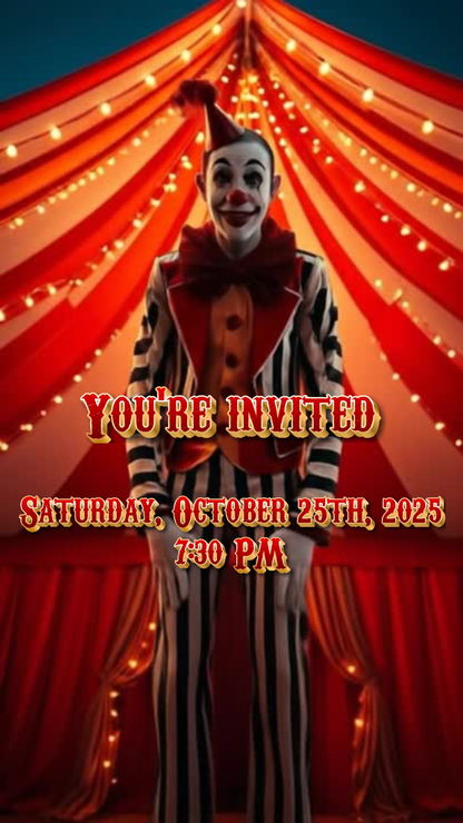 Scary circus video invite 