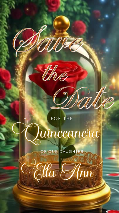 Beauty and the Beast Red Rose Video Invite | Digital Princess Quinceanera Invite | Editable Canva Evite Template