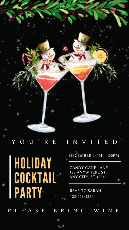 Christmas Party Video Invitation – Animated Holiday Cocktail Party - Editable Mobile