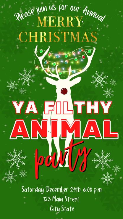 Filthy Animal Christmas party video invitation with funny design