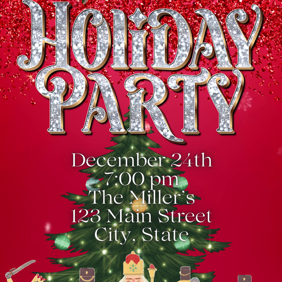 Nutcracker Christmas party video invitation with festive graphics