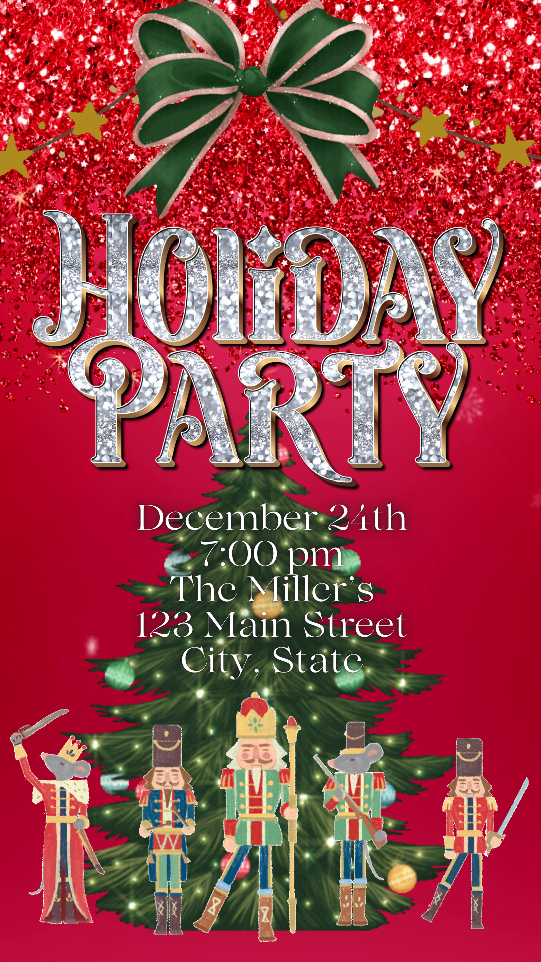 Nutcracker Christmas party video invitation with festive graphics