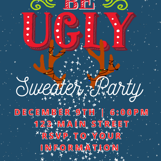 Ugly Sweater Christmas party video invitation with festive sweater patterns