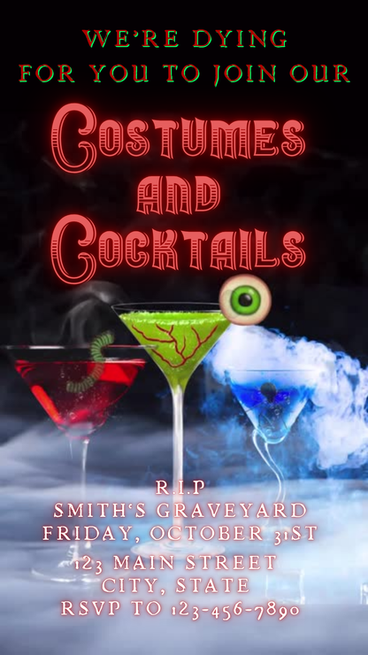 Halloween Video Invitation, Halloween Cocktail Animated Invite, Editable Halloween Party Mobile Evite