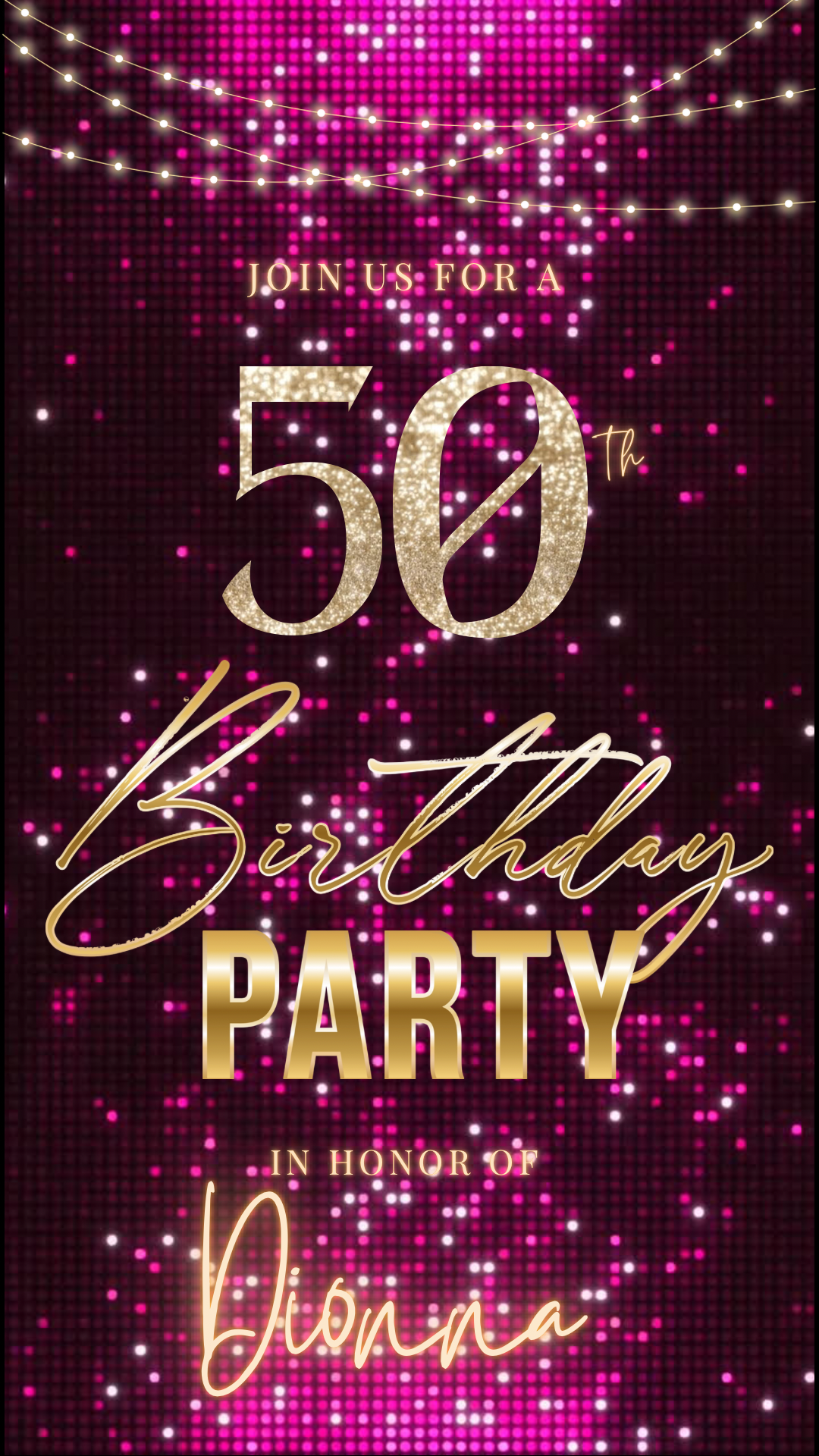Violet and Gold 50th Birthday Video Invitation –  RSVP tracking website - Editable Canva Animated Invite