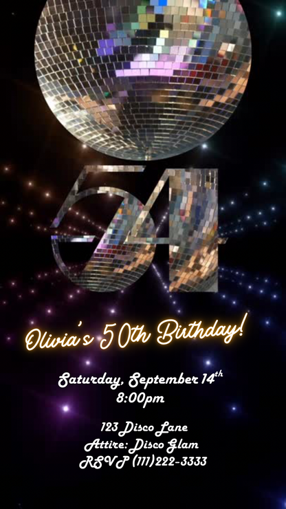 Studio 54 Video Invitation | Animated Disco Birthday Digital Evite | Editable Canva Invite Template