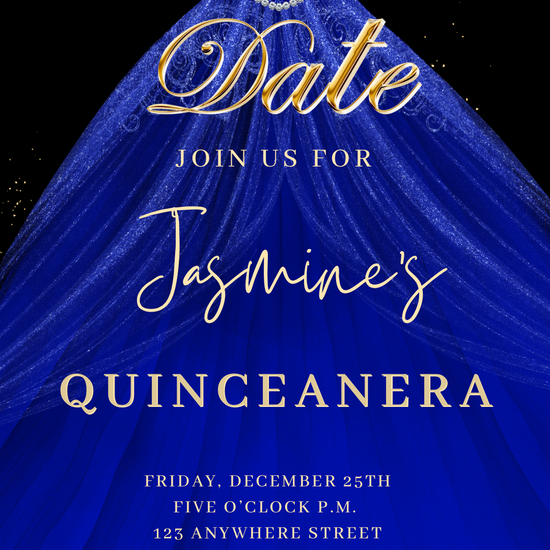 Royal Blue Quinceanera Video Invite | Sweet 15 16 Quince RSVP Tracker | Editable Canva Evite Template