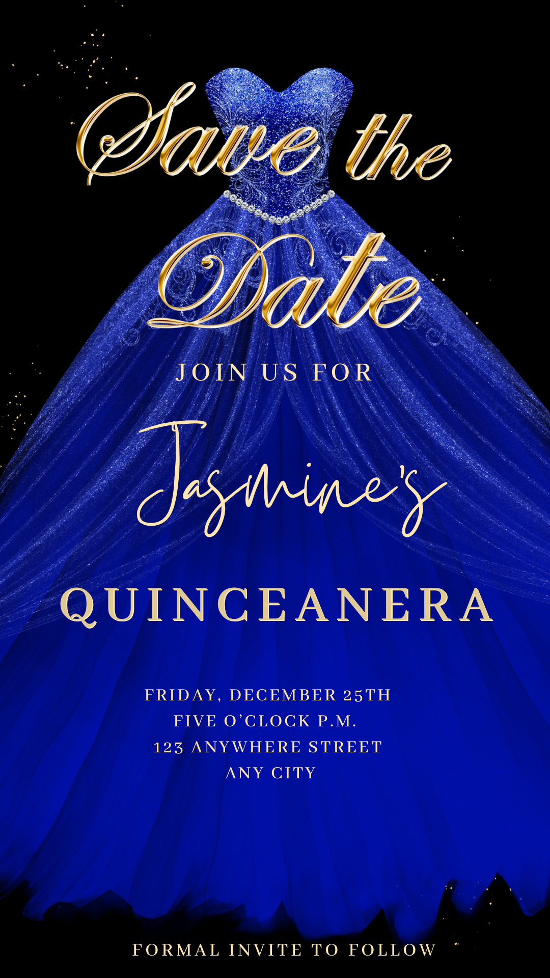 Royal Blue Quinceanera Video Invite | Sweet 15 16 Quince RSVP Tracker | Editable Canva Evite Template