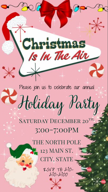 Pink Retro Christmas Party Video Invitation – Editable Pink Christmas Evite