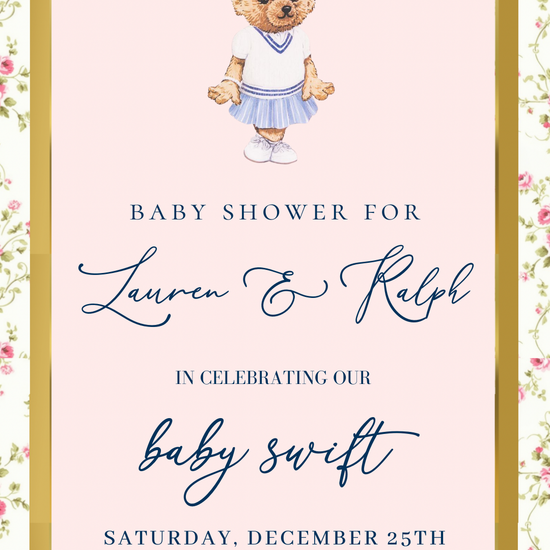 Pink Polo Bear Video Invitation | Digital Preppy Pink Spring RSVP Tracker Invite | Editable Canva Template