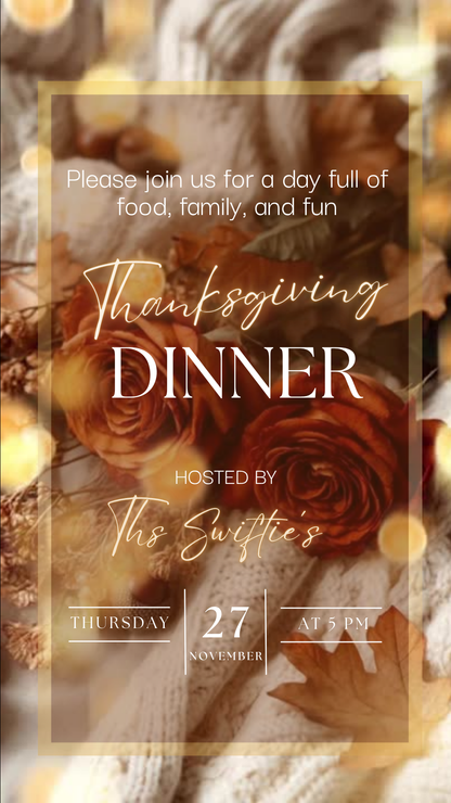 Thanksgiving Video Invitation, Animated Friendsgiving Digital Mobile Evite