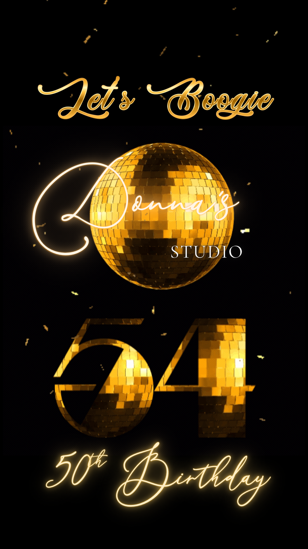 Studio 54 video invite editable disco party animated canva template digital 70s theme instant download gold disco ball mobile phone evite