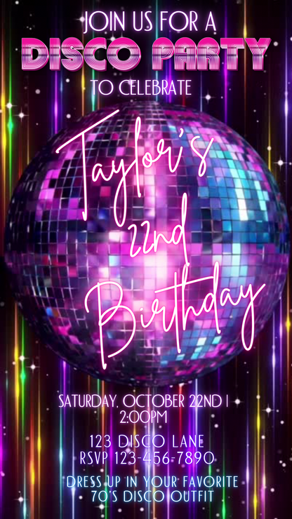 Disco Video Invitation | Retro Animated Disco Ball Mobile Evite