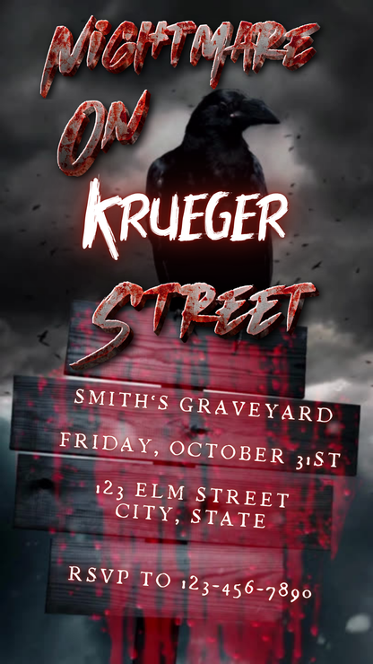 Halloween Video Invitation, Nightmare on Elm Street Animated Invite, Editable Halloween Party Mobile Evite