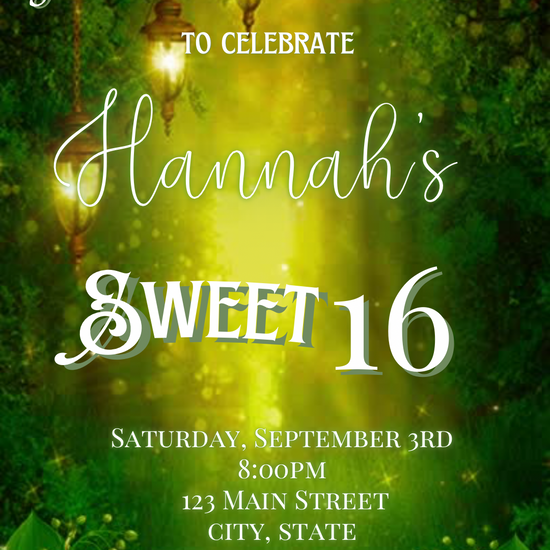 Enchanted Forest Video Invite | Animated Sweet 15 16 Save the Date Evite | Editable Canva Evite Template