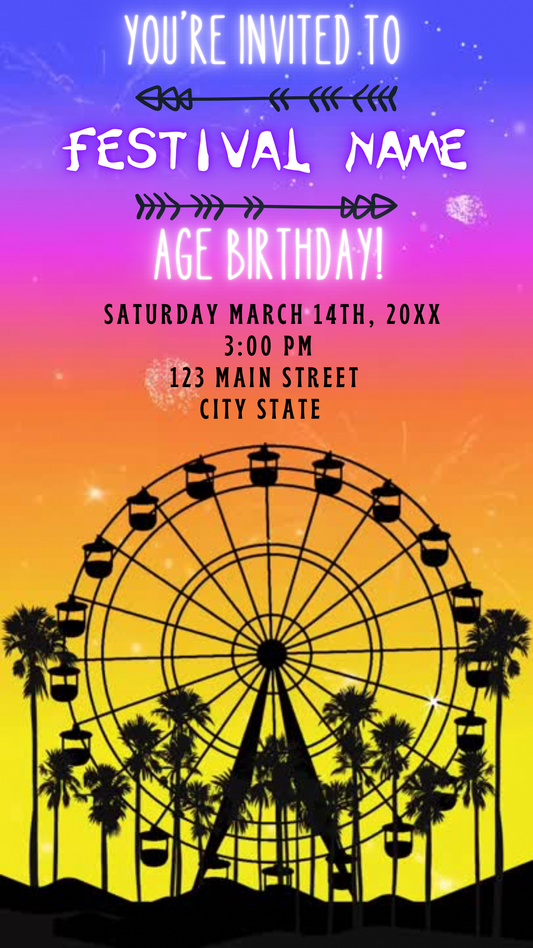 Festival Video Invite - Coachella Bundle - Animated Ferris Wheel Mobile Invite, VIP Passes
