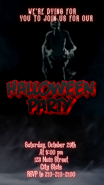 Halloween Video Invitation, Zombie Animated Invite, Editable Halloween Party Mobile Evite