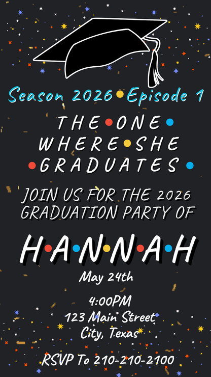 Friends Graduation Party Video Invitation | Digital Graduation Announcement Invite | Editable Canva Evite Template