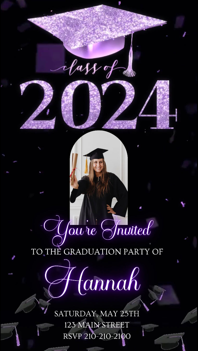 Purple Graduation Video Invitation, Purple Grad Invitation, Any Occasion