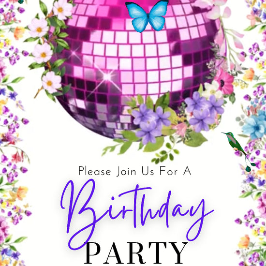 Disco Birthday Invitation, Floral Disco Video Invitation