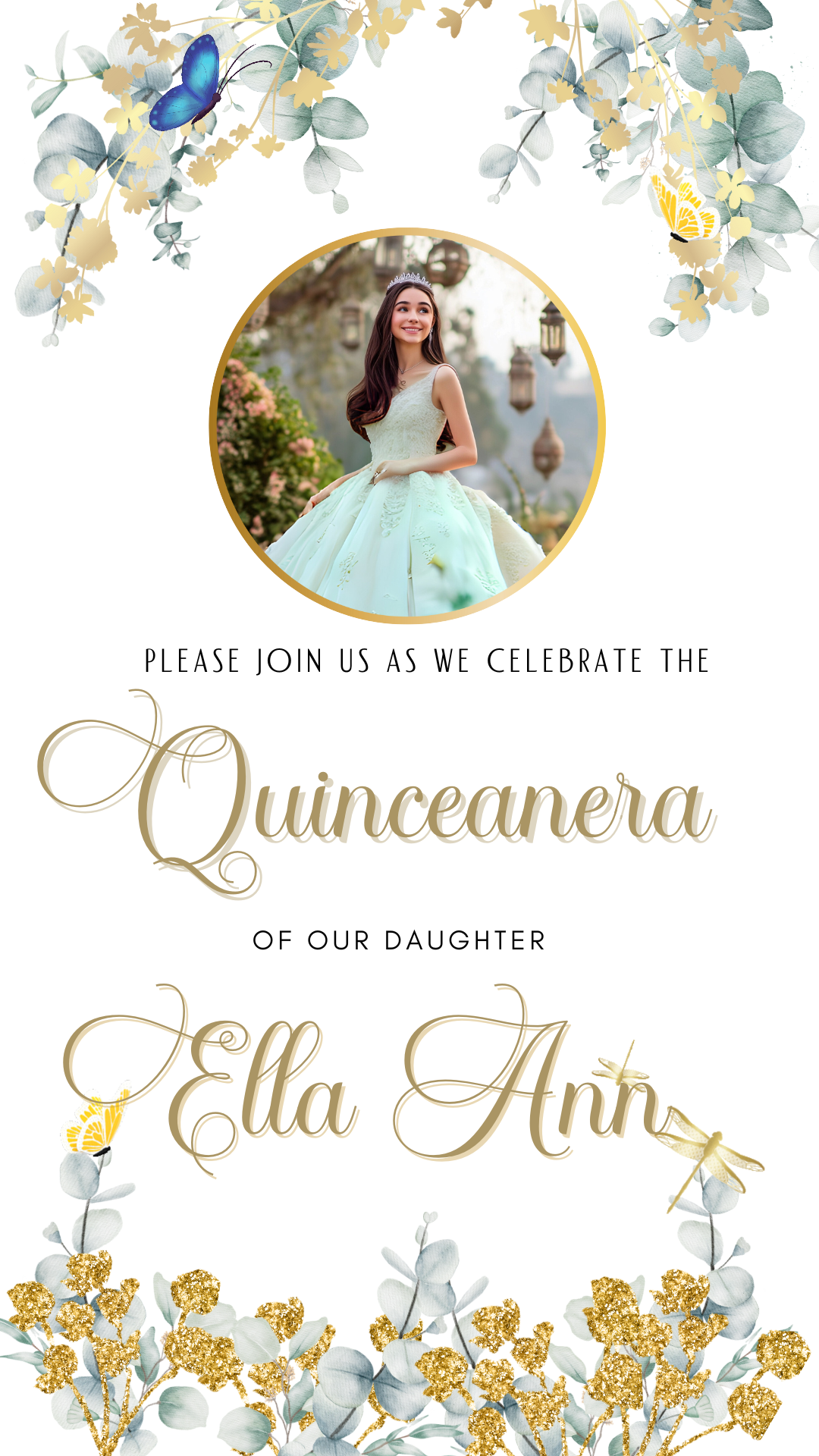 Editable Quinceañera invitation video template designed for mobile phones. Includes animated text, music, and photo customization. Perfect for Sweet 15 or Sweet 16 birthdays. Share instantly via text, WhatsApp, email, or social media. A beautiful, stunning design ideal for modern celebrations. Delivered as MP4 download—no physical item.