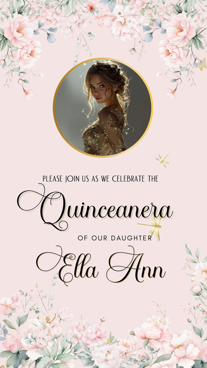 Pink Quinceañera Video Invitation Canva Template