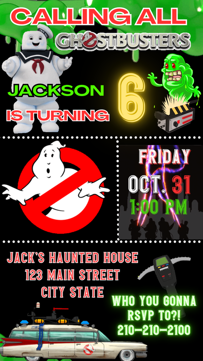 Halloween Video Invitation, Ghostbusters Animated Invite, Editable Halloween Party Mobile Evite