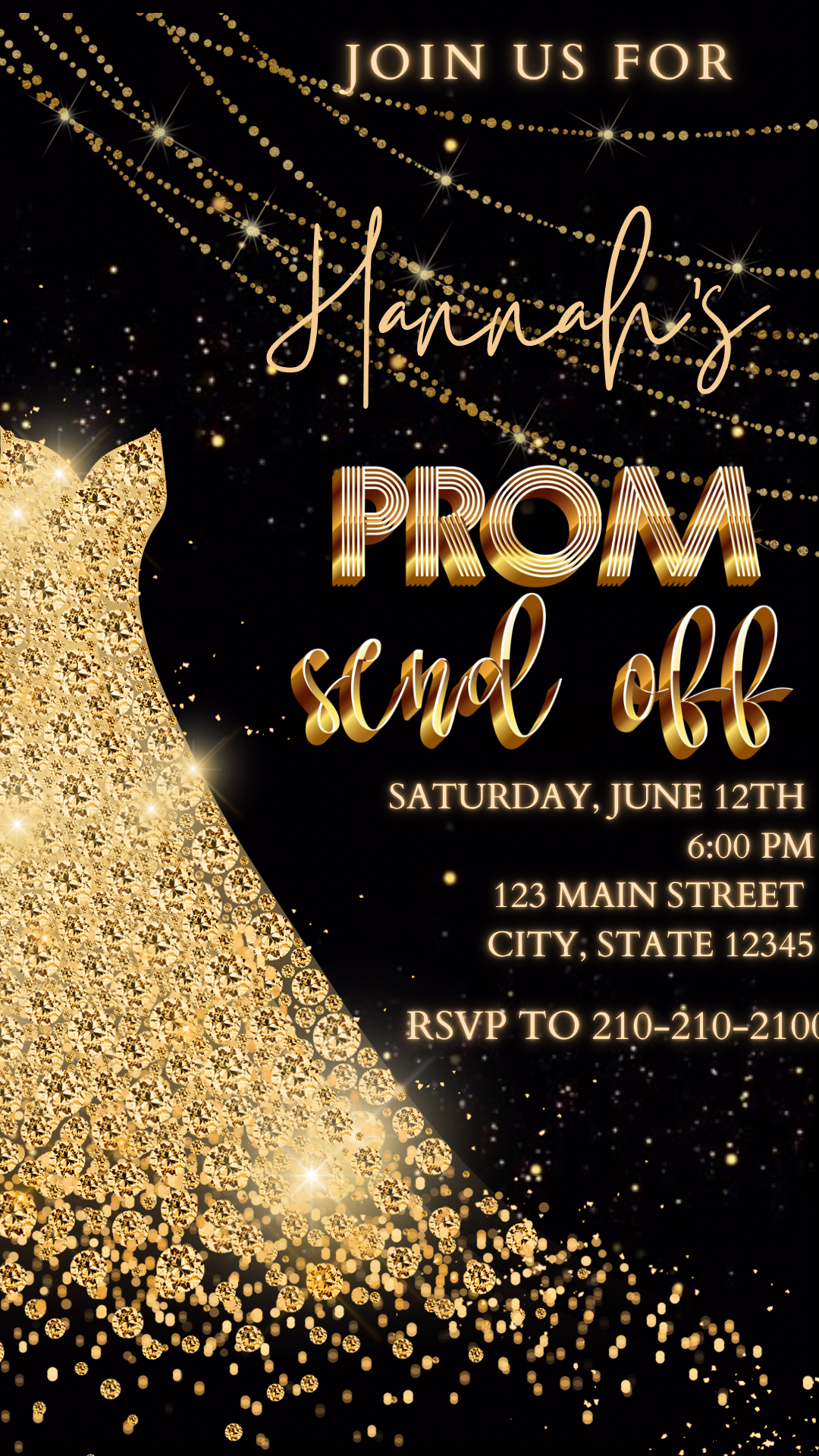 Editable Prom Video Invitation | Mobile Prom Sendoff Animated Invite | Canva Video Evite Template