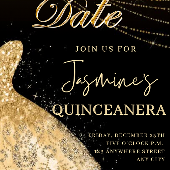 Gold Quinceanera Video Invite | Sweet 15 16 Quince RSVP Tracker | Editable Canva Evite Template