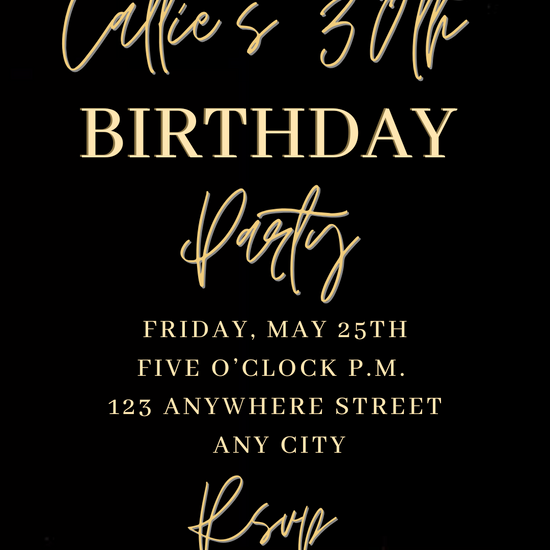 Golden Sparkle party video invitation with glittering gold design