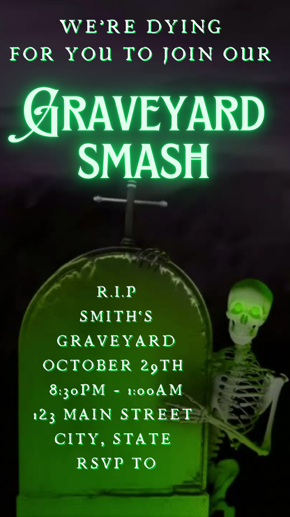 Halloween Video Invitation, Graveyard Smash Animated Invite, Editable Halloween Party Mobile Evite