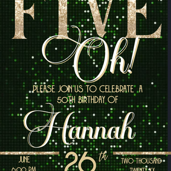 Green and Gold 50th Birthday Video Invitation –  RSVP tracking website - Editable Canva Animated Invite