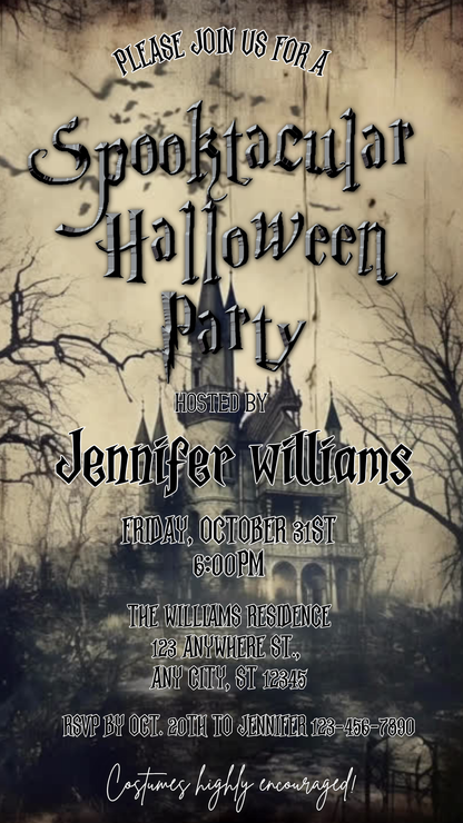 Halloween Video Invitation, Haunted Halloween Animated Invite, Editable Halloween Party Mobile Evite