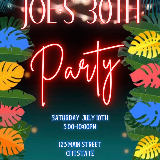 Editable Havana Nights video invitation with Cuban party theme featuring cigars, palm leaves, colorful buildings, and vintage cars. Animated vertical MP4 perfect for mobile sharing. Customize in Canva with your own event details, text, colors, and music. Ideal for birthdays, bachelorette parties, or any tropical celebration.
