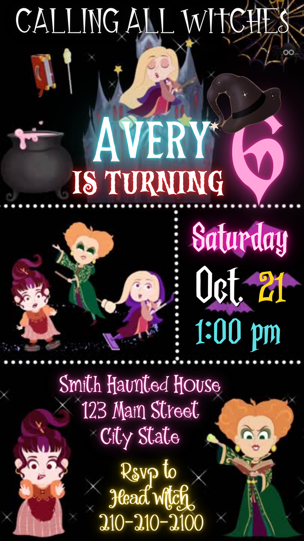 Cute witch pink Halloween video invitation