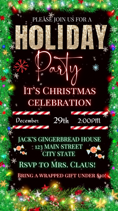 Christmas Party Video Invitation – Editable Canva Holiday Evite with Music