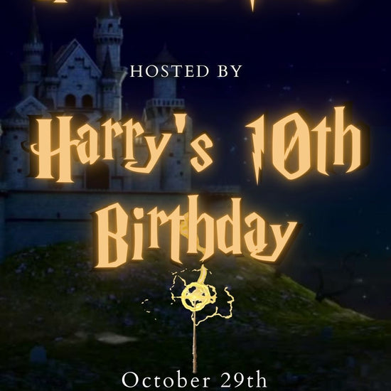 Editable wizard halloween birthday birthday video invitation displayed on a mobile phone, featuring an animated vertical digital invite with music, created in Canva. This premium video invitation template is designed for sharing by text, email, and social media and works with an interactive RSVP website for easy guest response tracking.