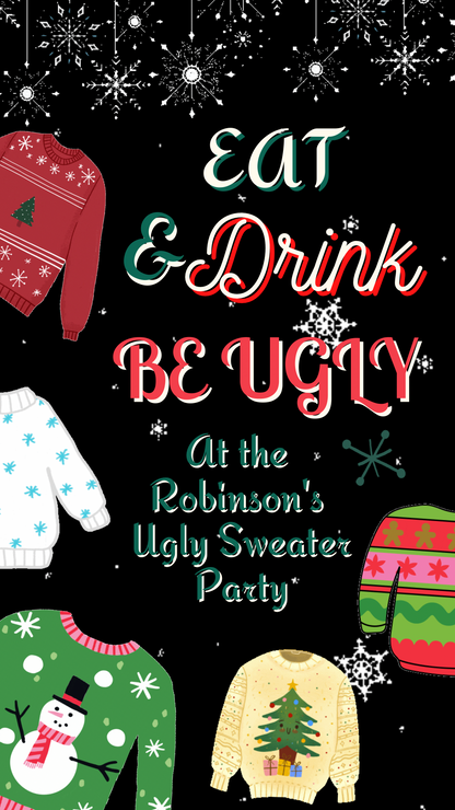 Ugly Sweater Party Video Invitation | Christmas Party Digital Invite | Editable Canva Evite Template