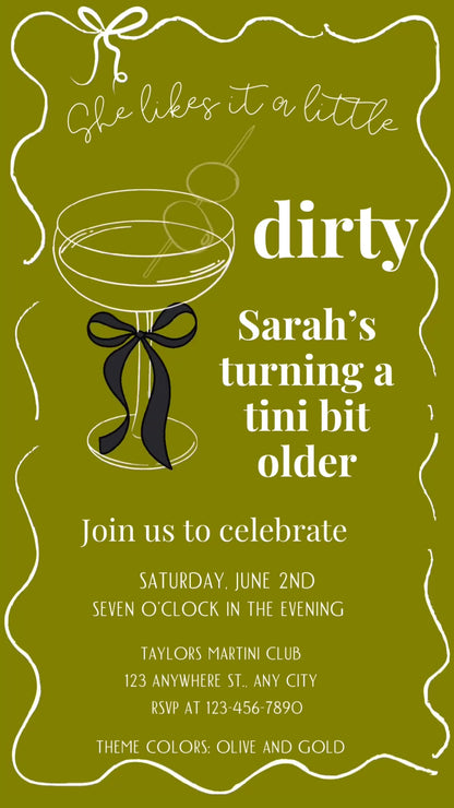 A tini bit older Martini Video Invite | She Likes it dirty martini evite