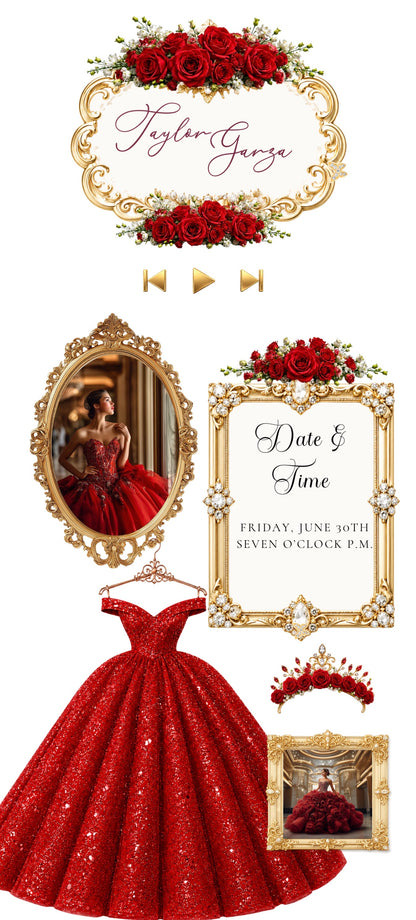 Red and Gold Quinceanera Website Invitation with RSVP tracking