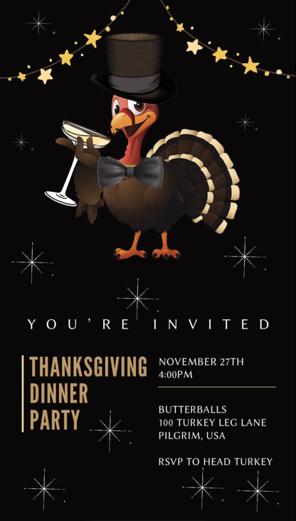 Editable Thanksgiving Video Invitation – Singing Turkey Friendsgiving Dinner Digital Evite with Music