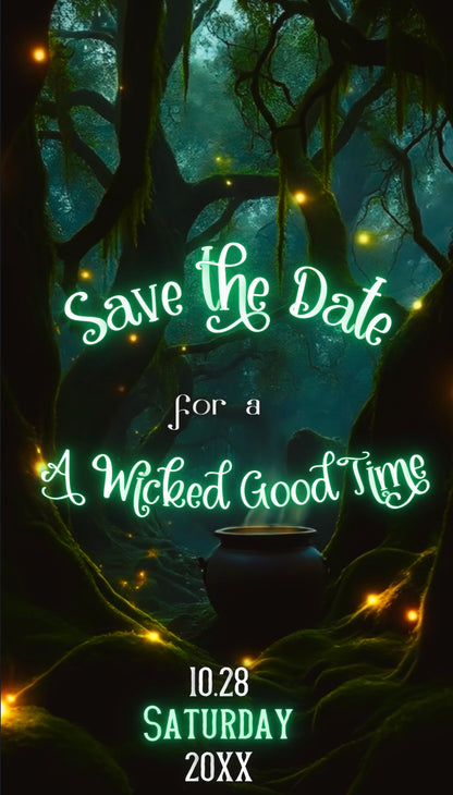 Witch Video Invitation - Halloween Party Evite - Green Witch Cauldron Party Mobile Evite