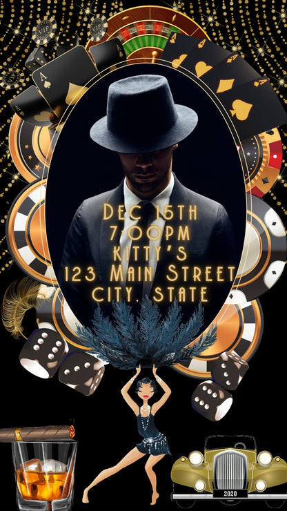 Harlem Nights Video Invitation Gatsby Animated Digital Evite MP4 Speakeasy Prohibition Theme Party Invite Animation Art Deco Jazz Birthday