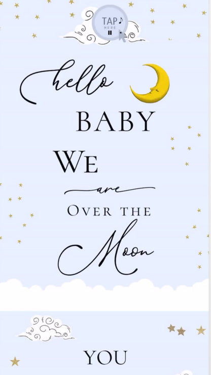 Over the Moon Baby Shower Invitation and Guest Website – Editable Canva Template with RSVP, Music, Registry, Maps – 1080x1920 Vertical Digital Evite